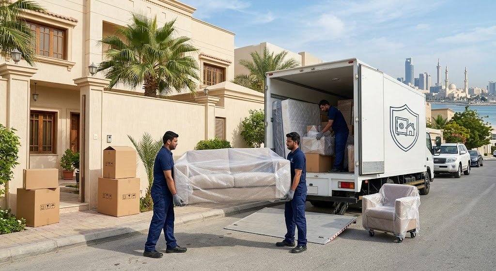 فريق عمل محترف يقوم بتغليف ونقل الأثاث بعناية فائقة ضمن خدمات نقل عفش حي الوسام بالطائف لضمان حماية الممتلكات ووصولها بأمان تام وبدون أي خدوش.