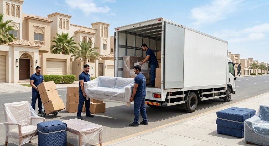 فريق عمل محترف يقوم بتغليف ونقل الأثاث بعناية فائقة ضمن خدمات نقل عفش الهدا بالطائف لضمان حماية الممتلكات ووصولها بأمان تام وبدون أي خدوش.