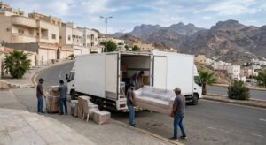 أثاث وصناديق مغلفة باحترافية وأمان وجاهزة للنقل ضمن خدمات نقل عفش حي شهار بالطائف لضمان الحفاظ على الممتلكات وتوفير تجربة مريحة.